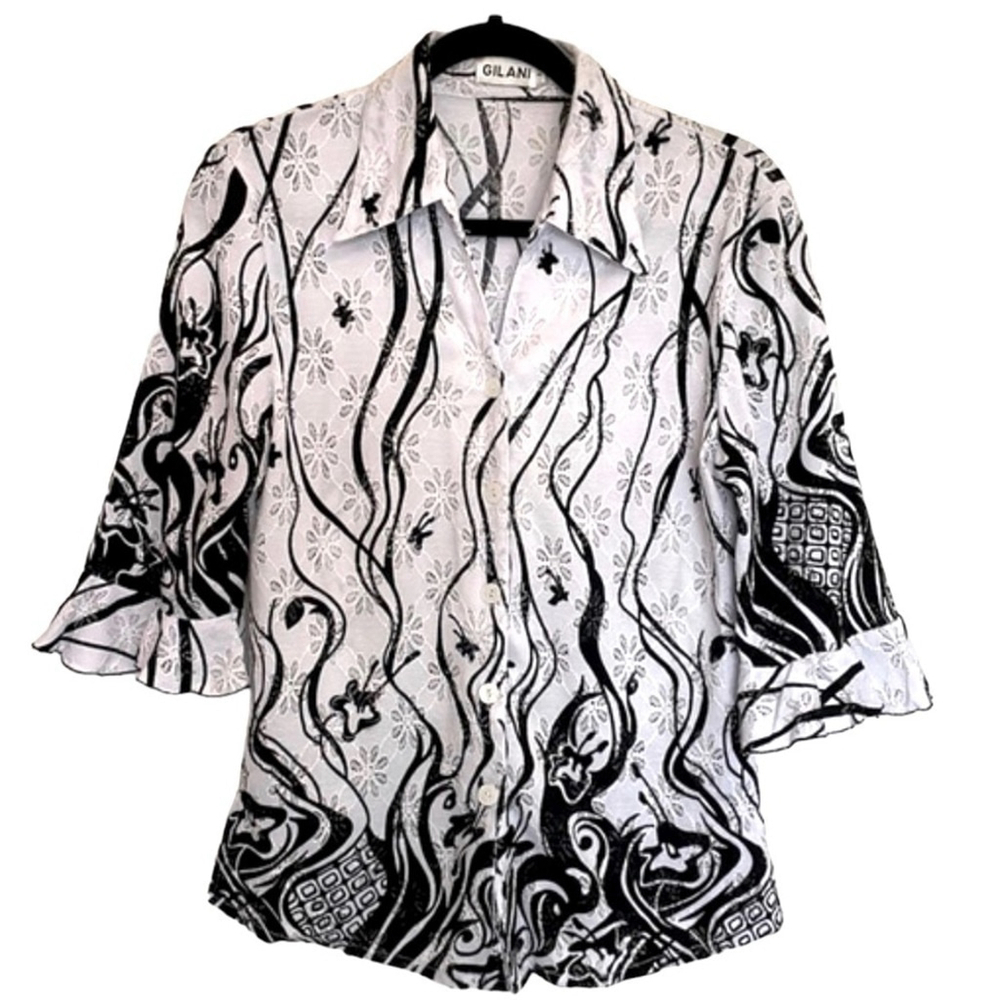 Gilani White and Black 3/4 Sleeve Patterned Top